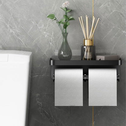 CoralBond Toilet Paper Roll Holder Black Shelf Wall Mount Holder Bathroom Kitchen RV VB014