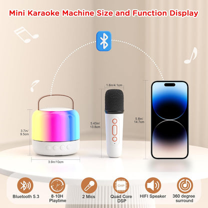 CoralBond Portable Mini Karaoke Machine 2 Wireless Microphones LED Home Party VB022
