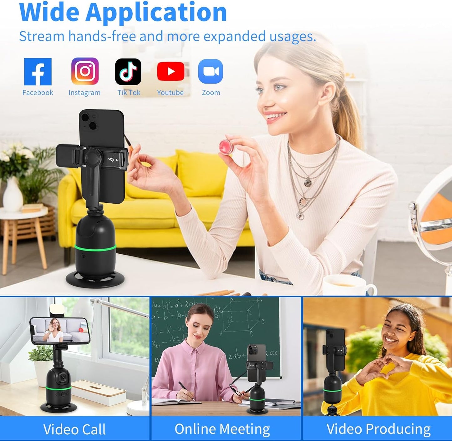 CoralBond  Auto Face Body Tracking Smart Tripod 360° Rotation Phone Holder Fill Light Stand VB099