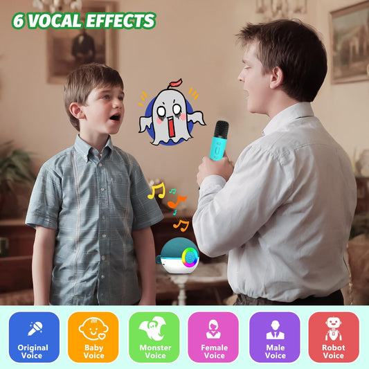 CoralBond Portable Mini Karaoke Machine Green Adults Bluetooth Speaker 2 Wireless Microphones VB048