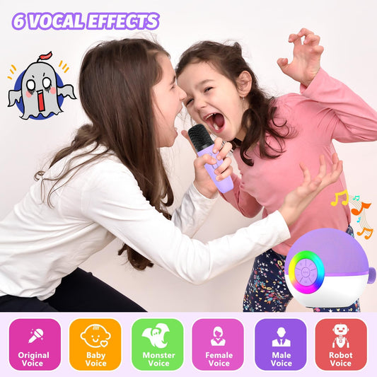 CoralBond Portable Mini Karaoke Machine Purple Adults Bluetooth Speaker 2 Wireless Microphones VB047