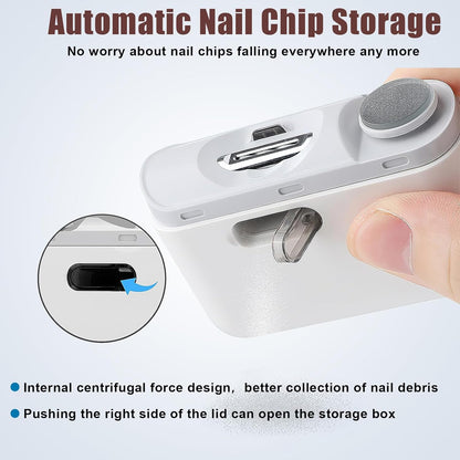 CoralBond 2 in-1 Electric Nail Clipper Trimmer Polisher White Automatic Fingernail File Light VB083