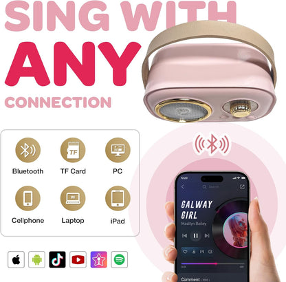 CoralBond Karaoke Machine Pink Best Mini Karaoke 2 Wireless Bluetooth Microphones VB043
