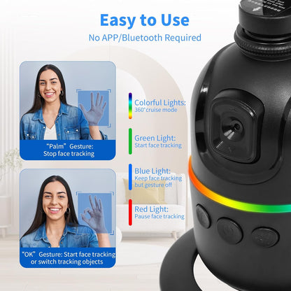 CoralBond  Auto Face Body Tracking Smart Tripod 360° Rotation Phone Holder Fill Light Stand VB099