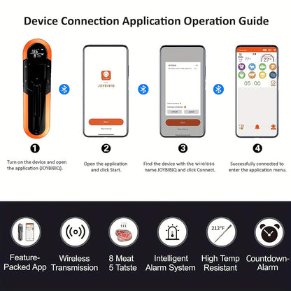 CoralBond Portable Wireless Digital Meat Cooking Thermometer Orange Grilling VB002