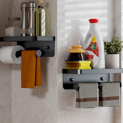 CoralBond Toilet Paper Roll Holder Black Shelf Wall Mount Holder Bathroom Kitchen RV VB014
