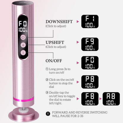 CoralBond 2-in-1 Electric Callus Foot Feet File Nail Grinder Rechargeable Remover LED Pink VB073