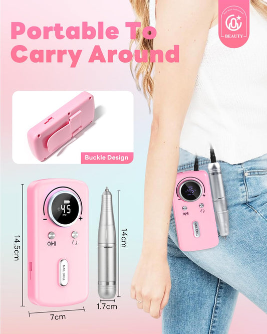 CoralBond Professional Electric Nail Drill 45000 RPM Cordless Portable Rechargeable File Kit VB118