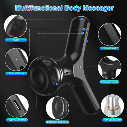 CoralBond 2-in-1 Cordless Deep Tissue Electric Massage Gun Handheld Muscle Neck Massager VB091