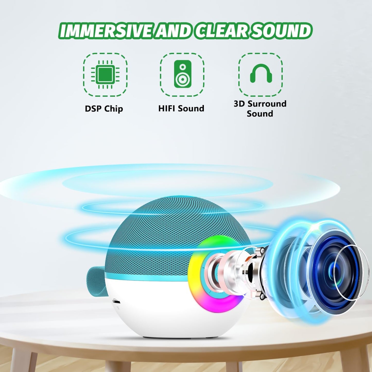 CoralBond Portable Mini Karaoke Machine Green Adults Bluetooth Speaker 2 Wireless Microphones VB048