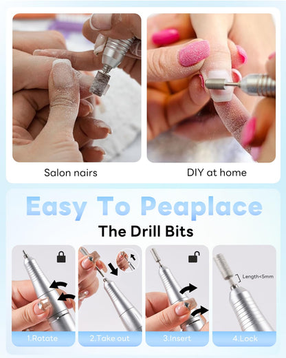 CoralBond Professional Electric Nail Drill 45000 RPM Cordless Rechargeable File Kit Portable VB117