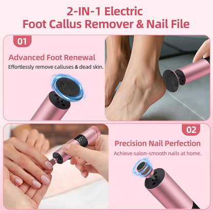 CoralBond 2-in-1 Electric Foot Feet Callus Remover Nail File Pedicure Kit Digital Screen VB077