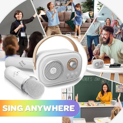CoralBond Karaoke Machine White Best Mini 2 Wireless Bluetooth Microphones VB044