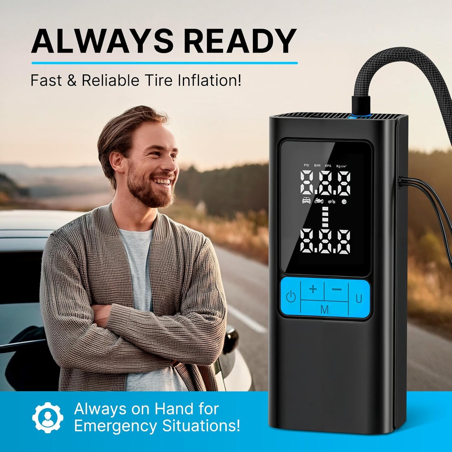 CoralBond 150PSI Portable Cordless Air Compressor Pump Tire Inflator Digital Display Auto Stop VB007