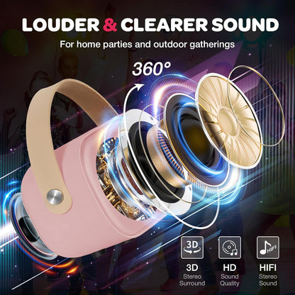 CoralBond Karaoke Machine Pink Best Mini Karaoke 2 Wireless Bluetooth Microphones VB043