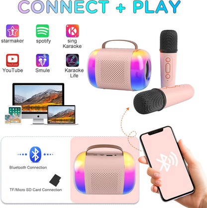 CoralBond Portable Mini Karaoke Machine 2 Wireless Microphones LED Home Party VB021
