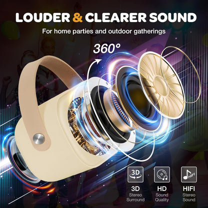 CoralBond Karaoke Machine Beige Best Mini 2 Wireless Bluetooth Microphones VB041