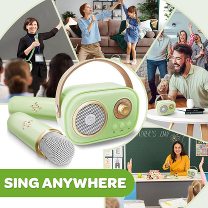 CoralBond Karaoke Machine Green Best Mini 2 Wireless Bluetooth Microphones VB042